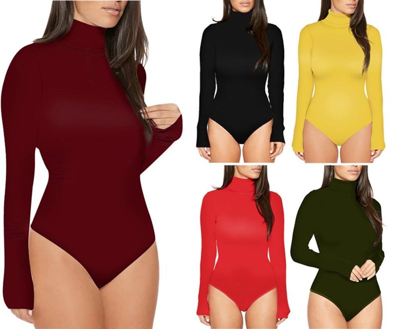 Sumtory Women's Long Sleeve Round Neck Stretchy Bodysuit Leotard Top Blue XL - Image 5